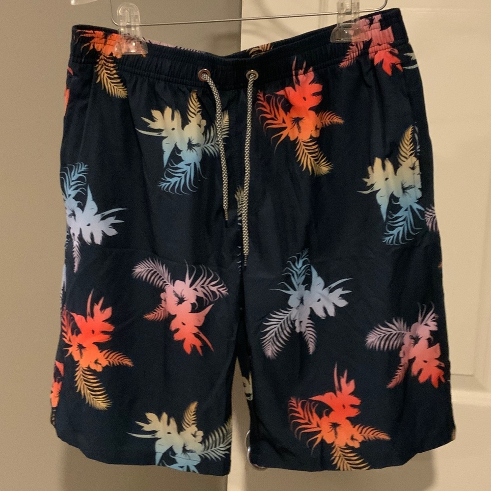 Navy Tropical Print Men's Board Shorts